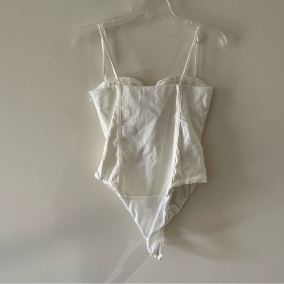 Zara Corset Sweetheart Neckline Linen Blend White Bodysuit - Picture 9 of 10